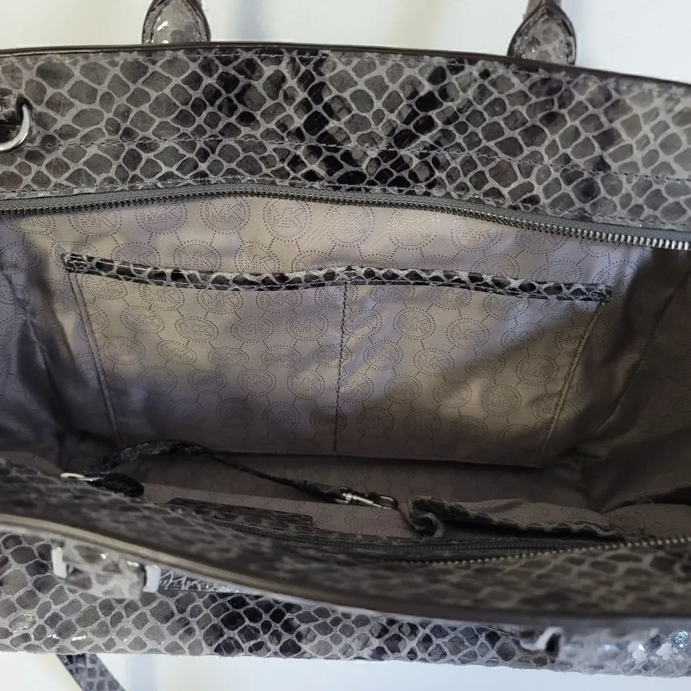 Michael Michael Kors Grey Snake Embossed Leather Medium Selma Tote